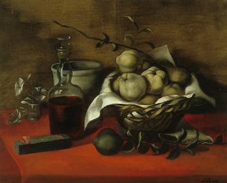 Still Life with Wine Flask and Apple Basket