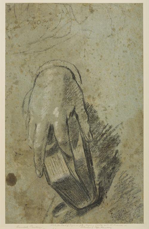 A Hand Holding a Book (recto) / Squatting Bearded Man and a Hand (verso)