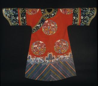 Manchu Woman's Robe for Birthday Celebration with Roundels of Deer and Cranes in a Garden