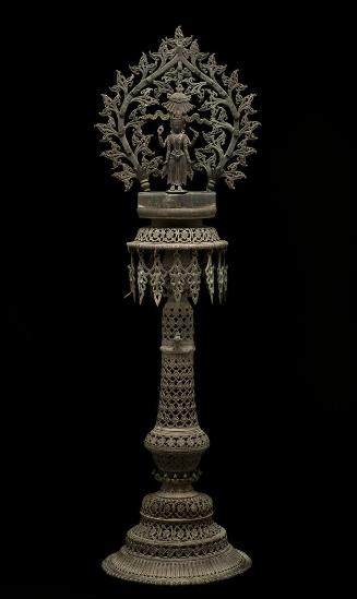 Standing Butterlamp with Image of Vishnu