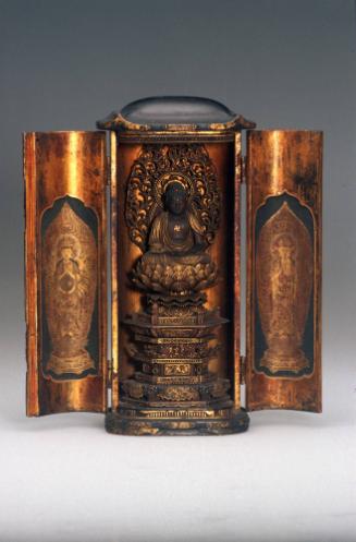 Portable Buddhist Shrine with Amida Buddha and Two Forms of Bodhisattva Kannon