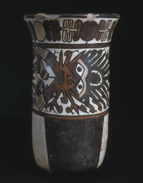Cylindrical vessel with mythological being
