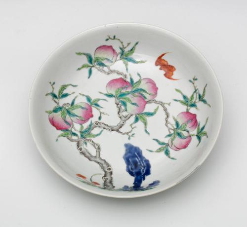 Plate with Peaches, Bat and Rock Design