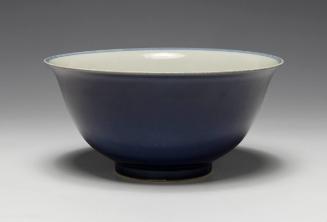 Bowl with Blue Glaze and Interior Floral Design
