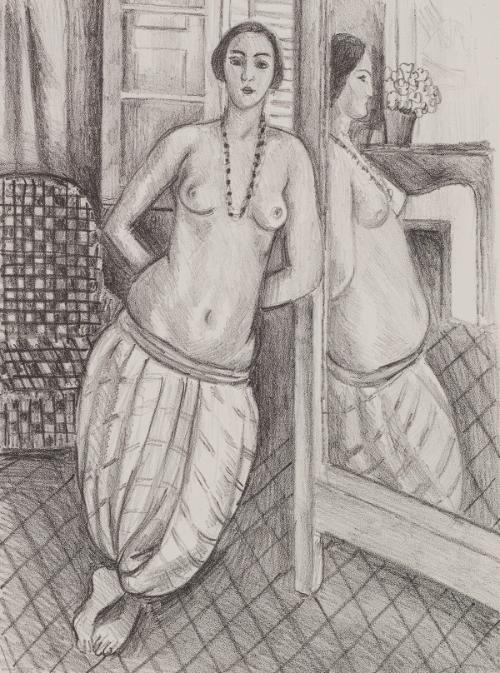 Odalisque in Striped Pants, Reflected in the Mirror