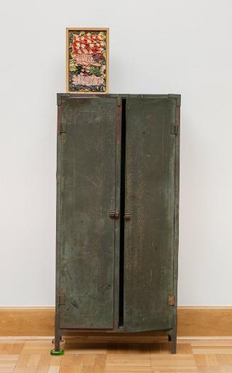 Cabinet with Partially Open Door with Painting by Roy DeForest