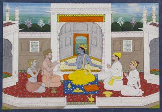 Krishna in Animated Discussion with Ascetics and Noblemen on a Palace Terrace