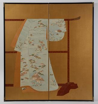 Robe Fragments, Mounted as a Kosode on a Screen
