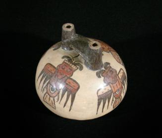 Double spout and bridge vessel with bird/man