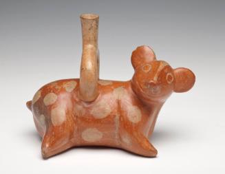 Stirrup spout vessel in the form of a fawn