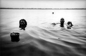 2 Indian Men Bathing in Ganges River, Indian Runaway