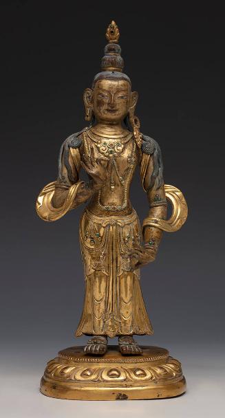 Standing Bodhisattva Manjusri, Bodhisattva of Wisdom with Sword and Book at Shoulder