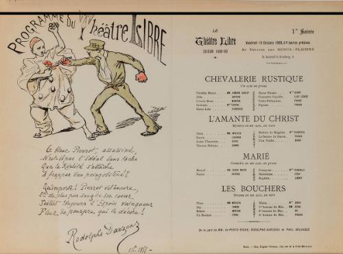 Program for Théâtre Libre (Chevalerie rustique/L'Amante du Christe/Les Bouchers)