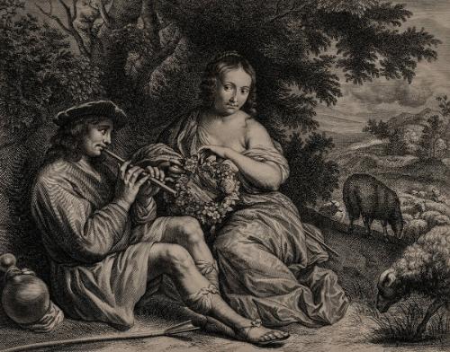Young Shepherd with a Flute, Playing to a Shepherdess Sitting Next to Him