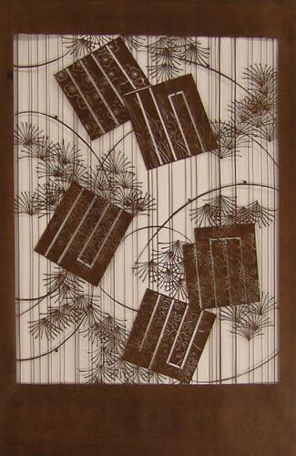 Genjikō (Motif Related to the Tale of Genji) and Pampas Grass on Vertical Stripes