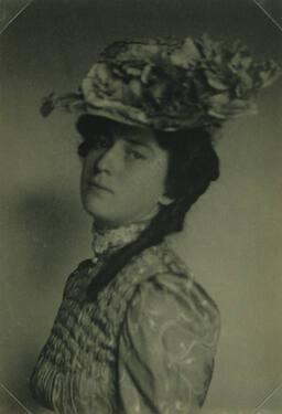 Woman with Wild Hat, Hair over Left Shoulder