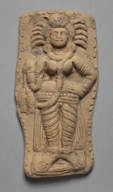 Goddess of Prosperity Holding a Pair of Fish, with Ears of Corn Projecting from Her Hair