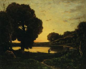 Fisherman in a Punt in Wooded River Landscape