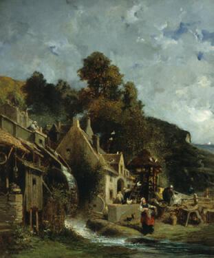 Laundresses Gathered by a Mill Stream