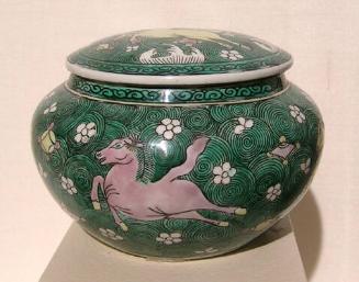 Container with Cover, Horse in Wave Design