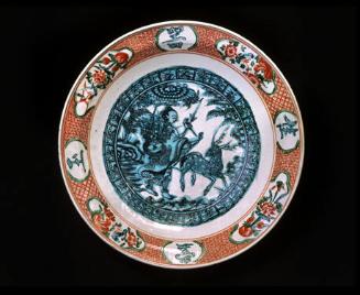 Large Plate expressing the Theme of Longevity and Good Fortune--Herb Gatherer, Deer, and Chinese Characters (Hall of Beautiful Treasures)