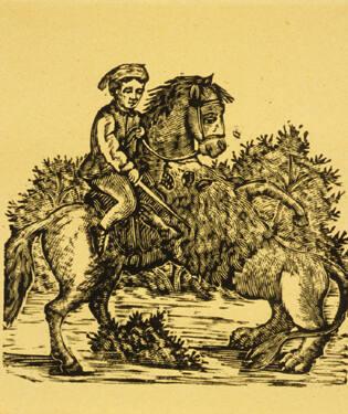 Untitled (Man on a horse, fighting a lion)