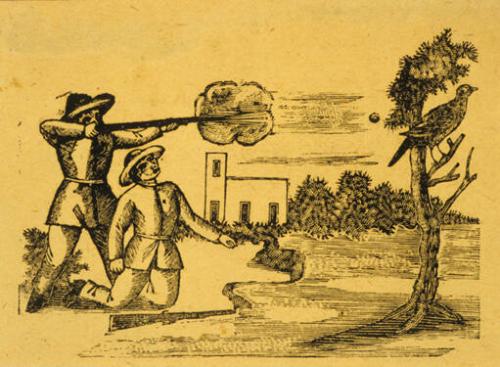 Untitled (Hunting scene--man shooting at a bird)