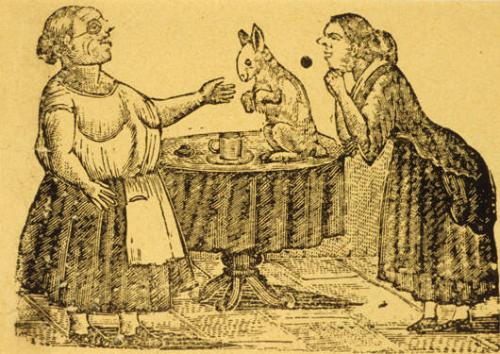 Untitled (Two women, rabbit on a table)