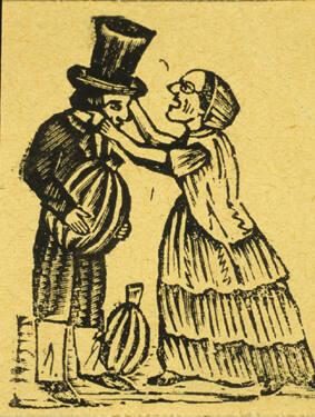 Untitled (Woman shouting at a man who is holding a pumpkin?)