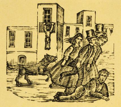 Untitled (People fleeing from a dog)