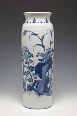 Vase with Garden Rock, Flowers and Birds