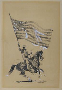 Mounted Charro Bearing American Flag