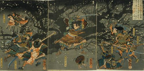 Scene from a Kabuki Play “The Battle of Ikuta Forest in the war Between the Taira and Minamoto Clans (1180-1185),”