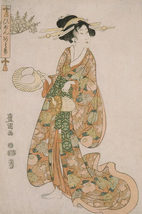 Courtesan Holding Teapot and a Shell Tray