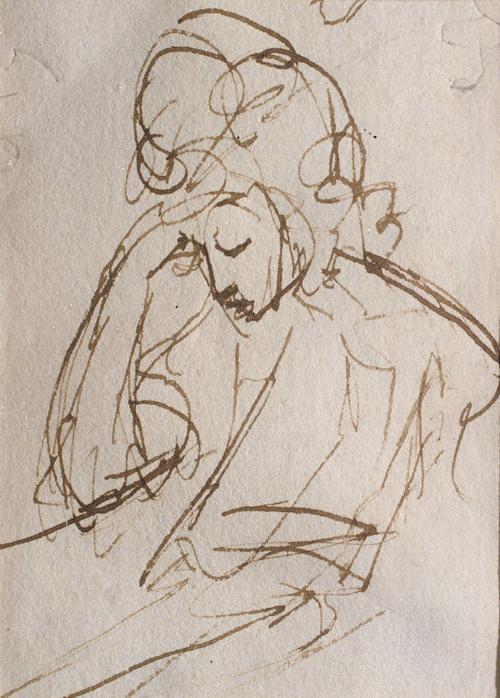 Sketch of a Seated Woman Looking Down