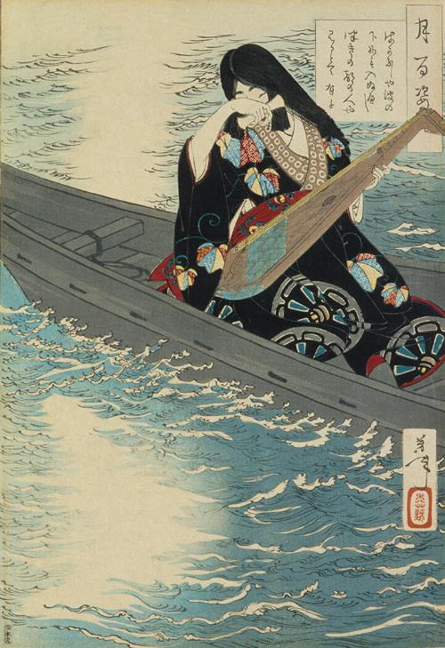 Akirakeiko weeps as her boat drifts in the moonlight