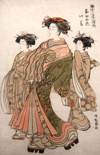 Courtesan Konoharu of Yadaya Strolling with her Child Attendants