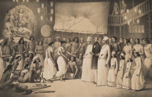 Europeans Visiting a Princely Home in Calcutta (now Kolkata) to Witness Durga Puja