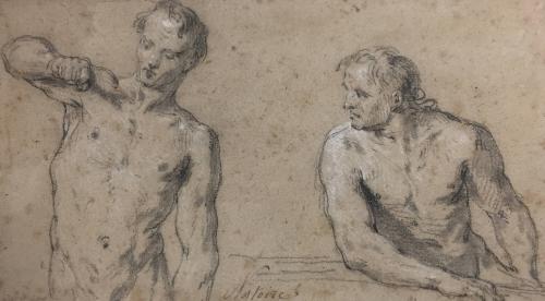 Academic Study of Two Half-Length Male Nudes