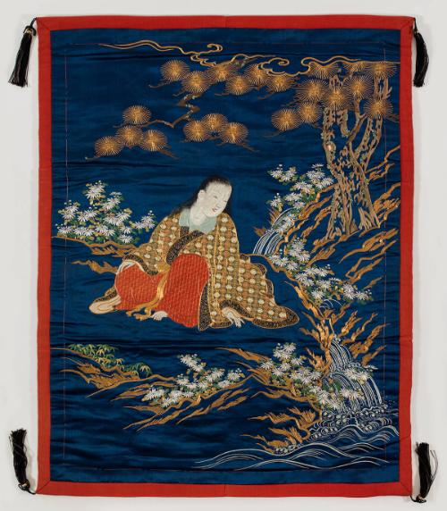 Fukusa (Gift Cloth): Kikujido Beside a Waterfall and Rushing Stream