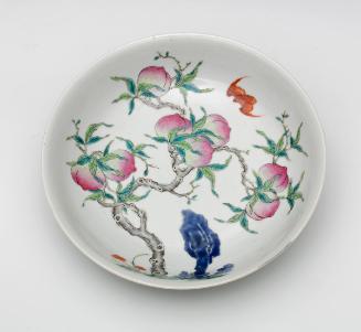 Plate with Peaches, Bat and Rock Design