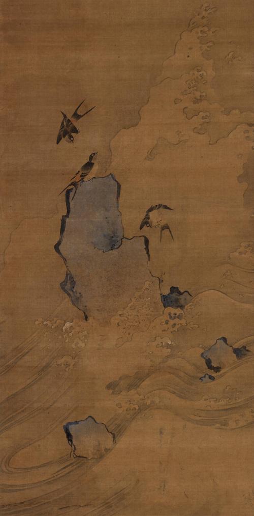 Swallows, Rock, and Waves