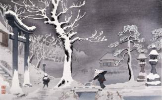 Snow Scene beneath the Embankment at Mimeguri Shrine, Mukōjima (Mukōjima Mimeguri teika no sekkei)