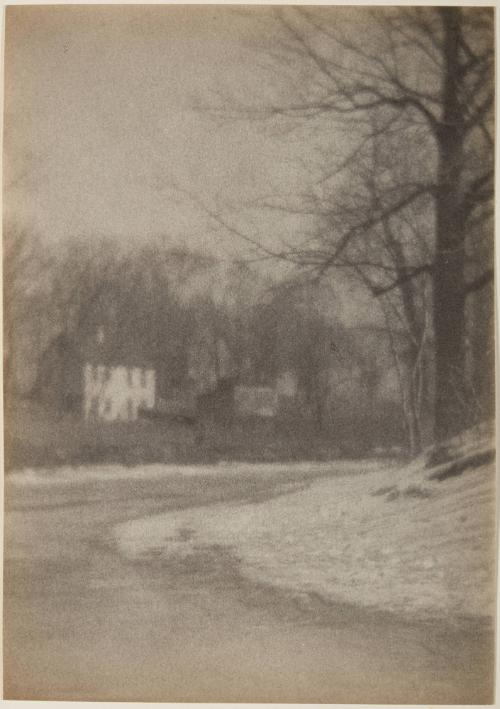 House with Snowy Bank and Trees