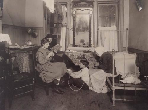 New York Tenement Scene with Reflection of the Photographer's Camera
