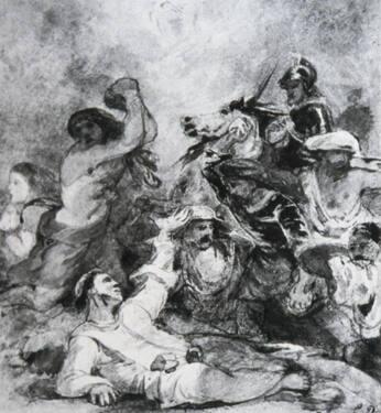 Martyrdom of St. Stephen (recto)/Elephant, Horses and Riders (verso)