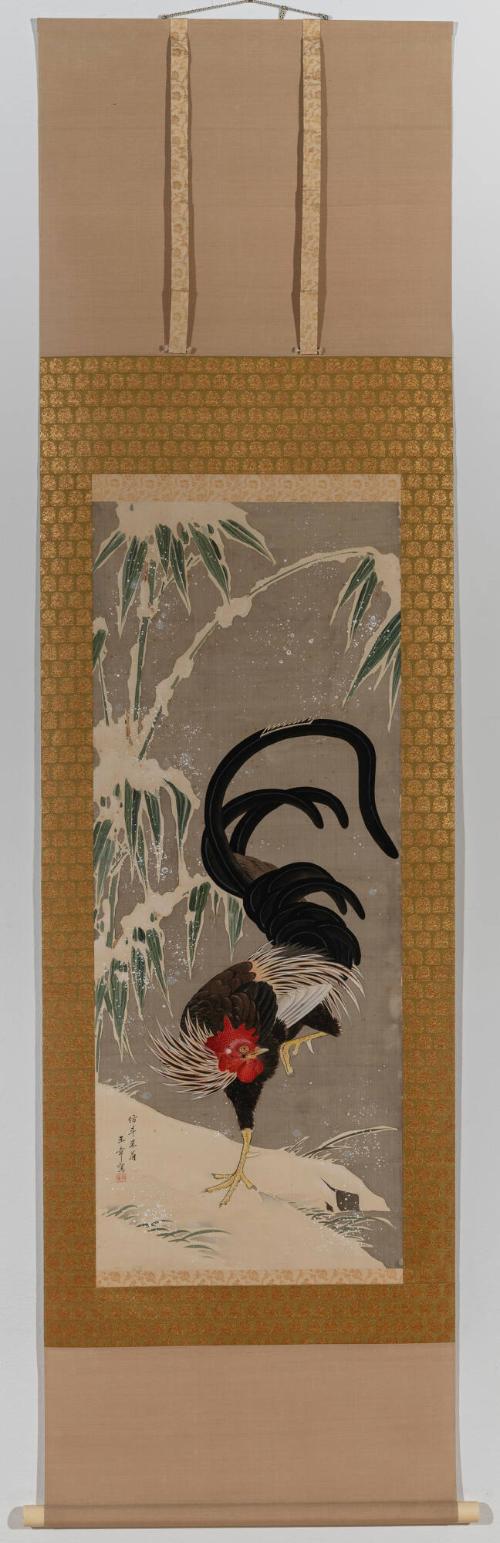Rooster and Bamboo in Snow