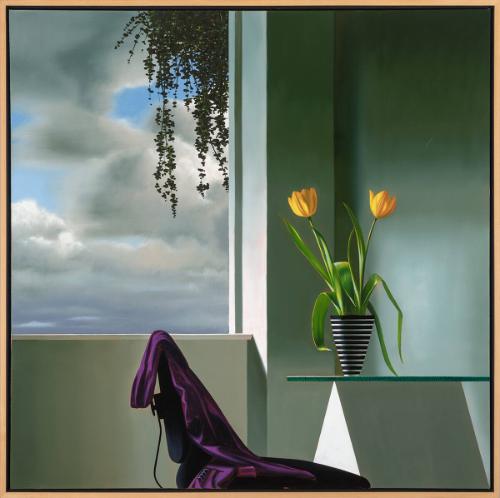 Untitiled, Interior with Yellow Tulips and Purple Coat on Chair