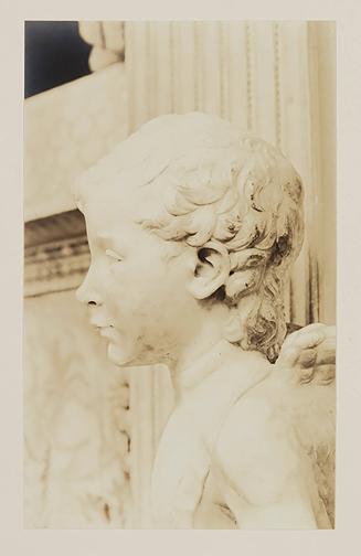 Putto at foot of bier; Head, in profile to observer's left