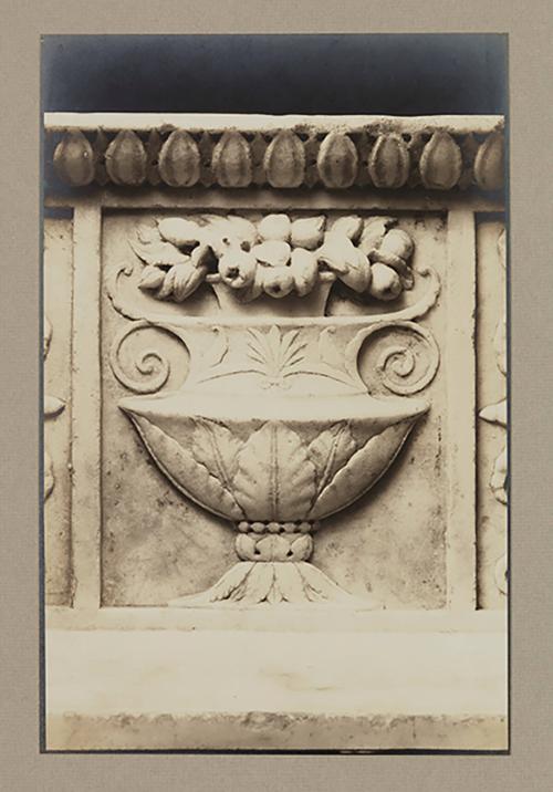 Pedestal for the urn; Square panel: vase of fruit